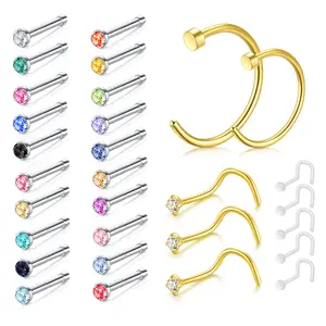 OIDEA Nose Ring Stud Set 20G 316L Stainless Steel Cubic Zirconia Rhinestone Diamond Hoop Screw Body Piercing Jewelry 30PCS