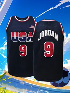 Retro USA #9 Embroidered Basketball Jersey for Men Women, Vintage USA Flag Breathable Mesh Sleeveless Tank Top, Classic Patriotic Athletic Shirt for Basketball Fans & Collectors