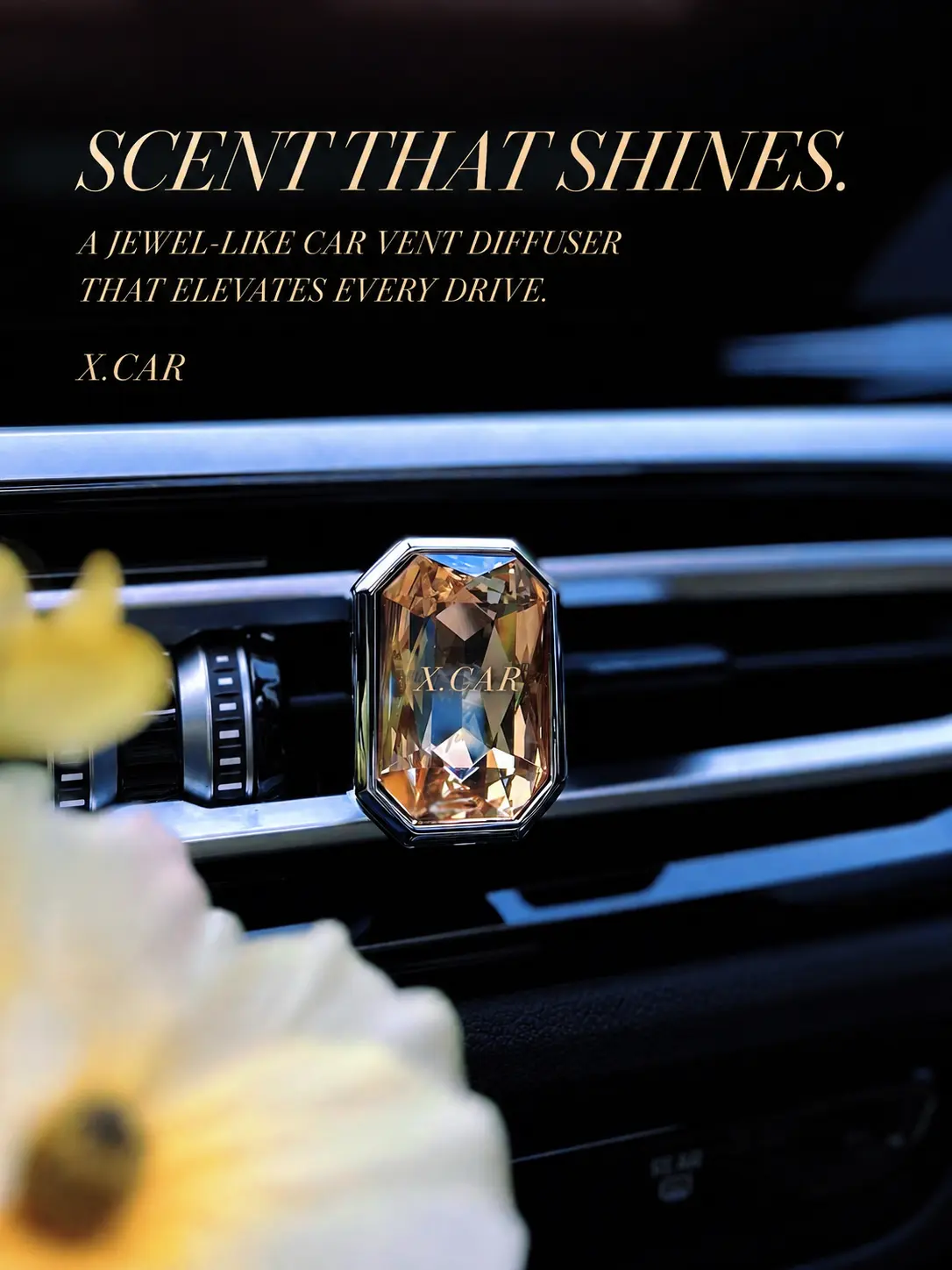 Car Air Freshener Set with 4 Scent Pads, Faceted Crystal-Look Air Vent Clip, Jewelry-Inspired Car Interior Decor for Daily Commutes, Road Trips & Everyday Driving, Gift Box Included, Modern Car Scent Diffuser for New Car Gifts, Car Vent Fragrance Diffuser