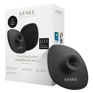 GESKE SmartAppGuided™ Facial Brush | 4 in 1 | Professional Facial Cleansing Brush with Handle | Skin Cleansing Soft Silicone Facial Brush | Routine Skincare | Gentle Cleansing | Facial Cleanser