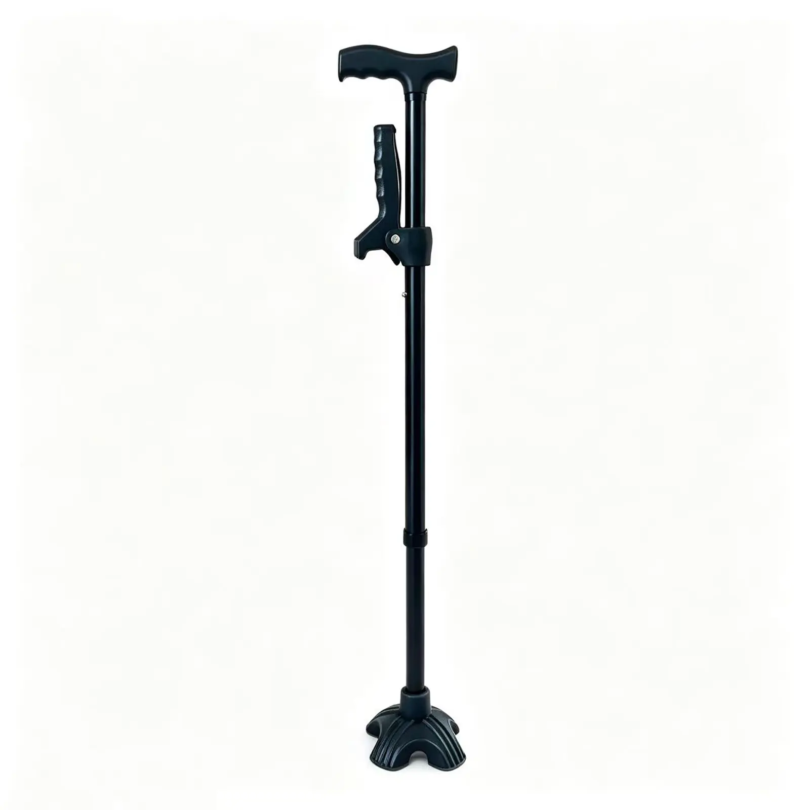 Adjustable Quad Base Walking Cane with Comfortable Grip, Stable Base, Ergonomic Design & Double Arm Support Handrails – Grip Aid Hiking Sticks for Seniors, Durable for Camping & Hiking (Bordones para Caminar)