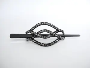 Silver and gray crystal art deco black acrylic hair slide stick clip barrette