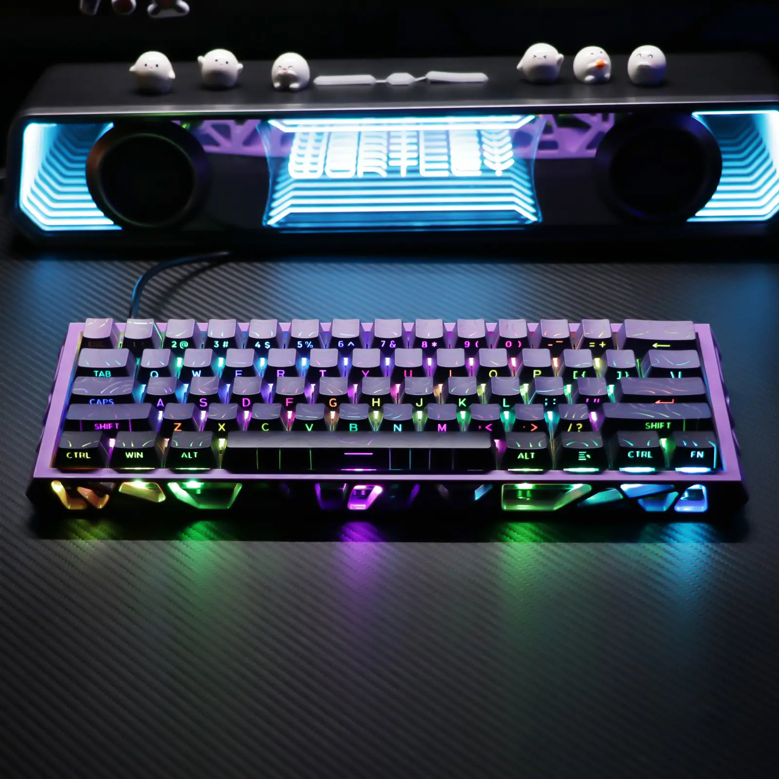 KL-R61 61-Key Hollow Out Mechanical Gaming Keyboard, Contour Side Printed Keycaps, RGB Backlit Lighted Computer Keyboard, Type-C Wired Ready, Compatible with Windows Mac