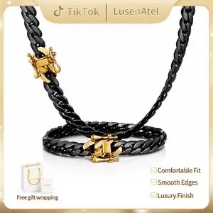 [2026 New Drop] Black Cuban Chain Necklace & Bracelet Set | Dragon Clasp Edition | Heavy Stainless Steel Link | No Fade, No Green | Statement Hip-Hop Jewelry