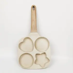 2026Non-stick egg frying pan, 4-hole Heart-Shaped Pancake Pan with Wooden Handle,Granite-Style Breakfast Skillet, Small Nonstick Pan for Eggs, Omelets, Toast, Pancakes & Crepes, Easy-Clean Multifunctional Kitchen Gadget, mother's day gift