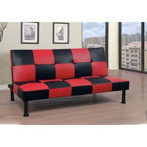 Mid Century Modern Faux Leather Sofa Bed, Convertible Loveseat with Storage Chaise Lounge, Space Saver for Studio Living Room