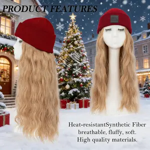 Snoilite Beanie Wigs Hair Wigs Knitted Cap Wave Curly Synthetic Wave Long Hair Extensiones For Women Hair Wigs Warm Knitted Beanie Hat with Various colors Wavy Mix Blonde Loose Wavy Wave