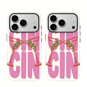 Creative abstract cocktail pink letter design anti-drop matte two-in-one phone case,for iPhone 17 Pro Max Phone Case 17 Air 16E 16 15 Plus 14 13 12 11 X XS Max XR 7 8 Plus Phone Cases,Samsung Galaxy S26 ULTRA S25 S21 S22 S23 FE S24 Plus FE EDGE Plus