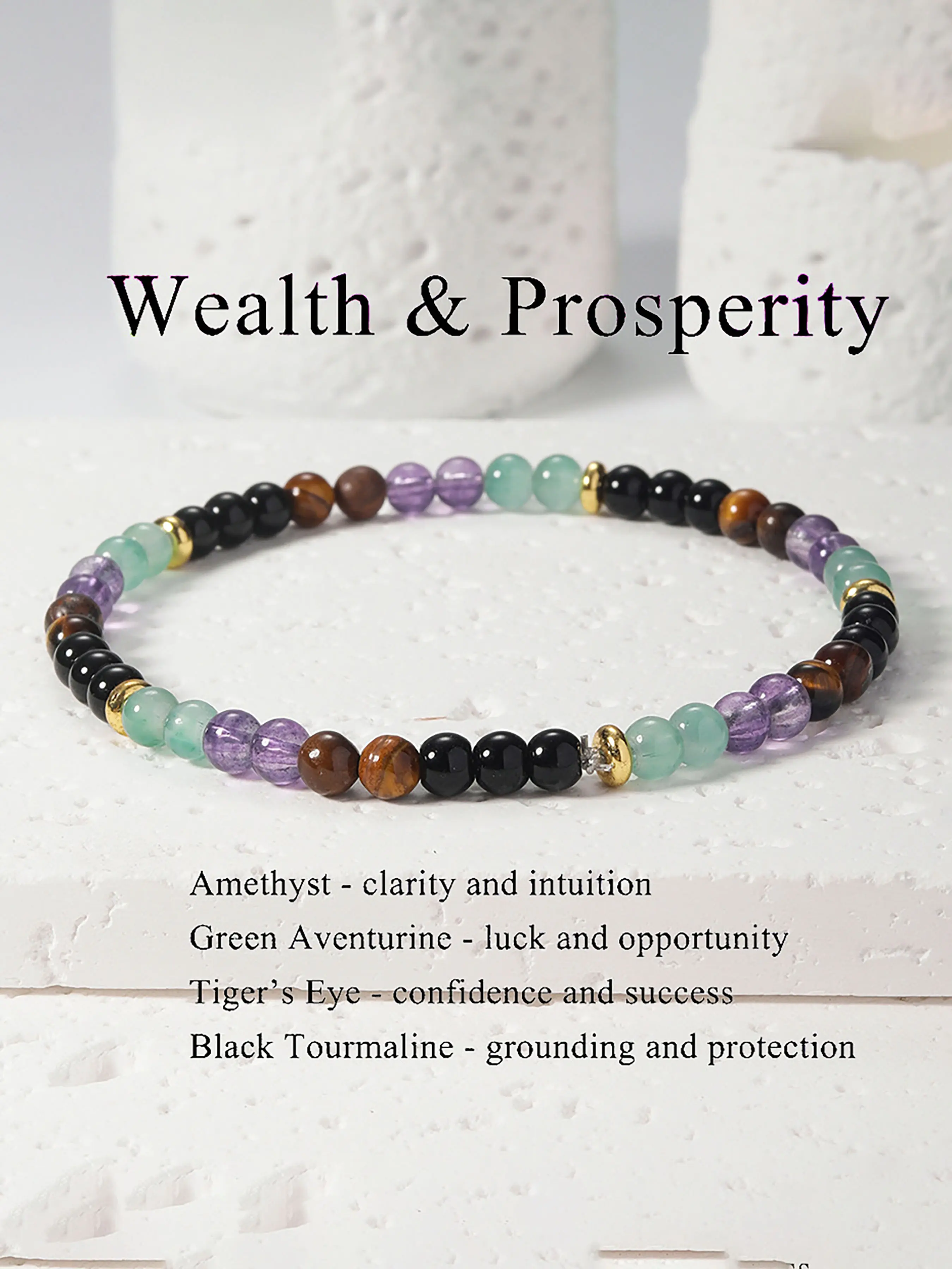 Four-Protective Natural Stone Bracelet, Premium Bracelet, Lucky Bracelet, 4mm Tiny Delicate Design, Prosperity Wealth Charm, Elegant Hand Chain Jewelry Gift, Stackable Bracelets