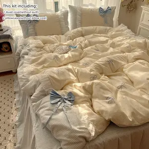 3pcs Korean style bow decoration bedding includes duvet cover and pillowcase (excluding core), duvet cover with zipper for easy disassembly and washing, comfortable and breathable fabric suitable for all seasons, Soft Bedding Sets