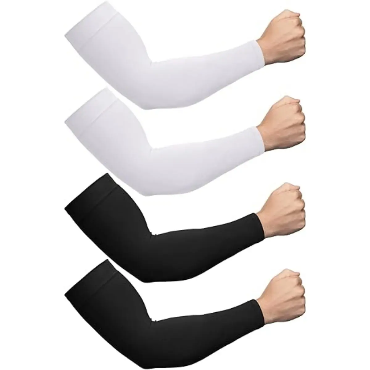 Unisex 4-Pack Full Sleeve Long Sporty Arm Sleeves - 1 Size, Seamless Fit, Comfortable, Breathable, Versatile Design - Ideal for Active Life, Running Errands, Fitness - Black & White