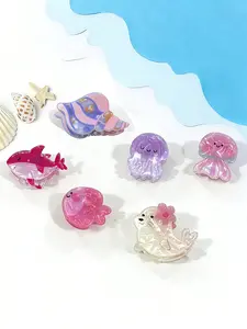 6pcs Cute Ocean Animal Hair Clips, Sweet Sea Lion Jellyfish Whale Fish Conch Side Bangs Hair Accessories, Summer Beach Vacation Use
