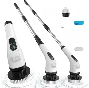 Electric Spin Scrubber with  short handle: Cordless Power Shower Scrubber Spin Brush with Multiple Brush Replacement Heads for Cleaning Bathroom,Tub, Tile