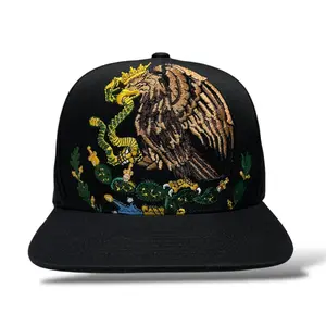 Mexico Eagle Embroidered Snapback Baseball Cap - Classic Men's Adjustable Cotton Hat with Flat Brim for Casual Wear & Street Style