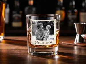Grandpa Gift Custom Photo Whiskey Glass, Portrait Photo Grandpa Glass From Grandkids, Grandpa Est Rocks Glass, Birthday Fathers Day