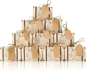 50PCS Mini Suitcase Party Favor Box, 3"x2"x1.2" Little Luggage Candy Box with Tags for Travel Themed Party, Bridal Shower, Wedding Decorations