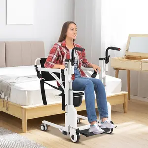 Electric Hydraulic Patient Lift Chair, 4-in-1 Commode Wheelchair w/180°Split Seat, 330lbs Capacity