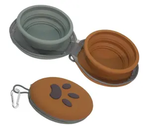 Collapsible Dog Bowls 2-in-1 Silicone Pet Food Water Bowl with Carabiner Portable Double Compartment Dish for Travel Camping Hiking Puppy Essentials Green Brown