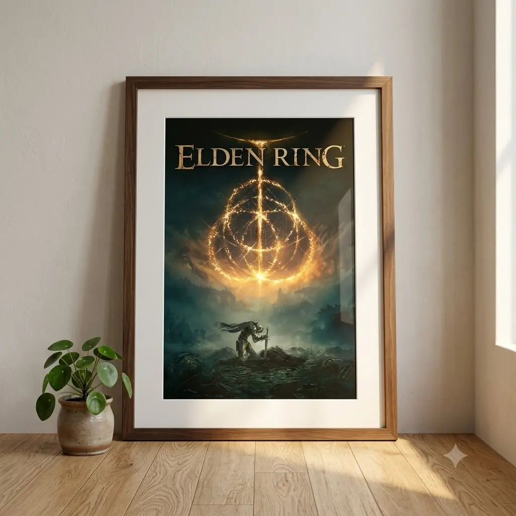 Elden Ring Poster, Fantasy RPG Gaming Wall Art, Dark Adventure Video Game Print, Gamer Room Decor, No Frame