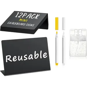 12 Pcs Food Labels for Party Buffet, 4"x3" Mini Chalkboard Signs for Food Display, Table Place Cards Name Tags Small Chalk Board Signs with Cleaning Spray & 2 Markers