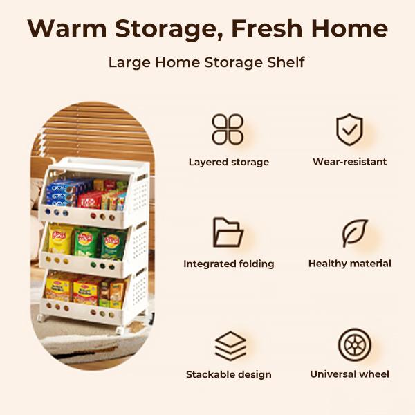 UFORU 2-5 Tier Modular Stack Fit PP Plastic Rolling Cart with Wheels - Foldable, Freely Combinable Storage Organizer Rack for Storage Organization, Apartment Stuff (Kitchen, Bedroom Use)