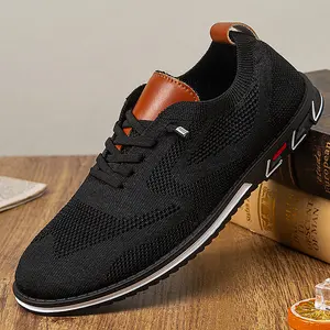 Men's loafers with black and brown knitted design, set style, comfortable sole, casual wear, fashionable and multifunctional