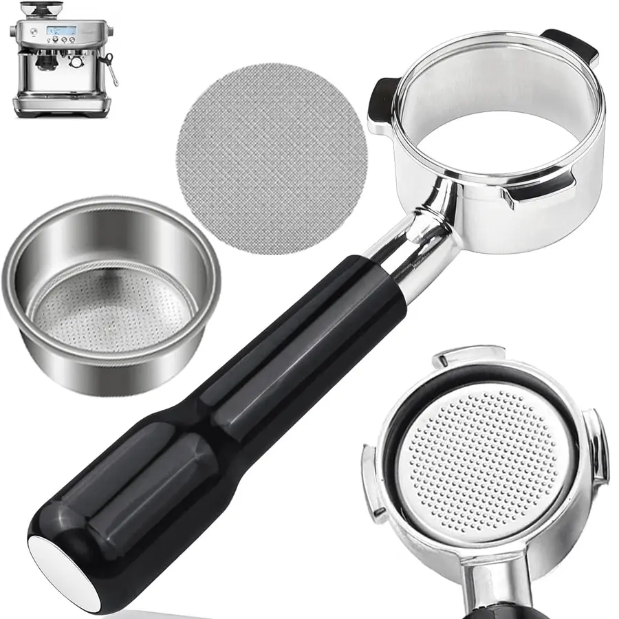 54mm Bottomless Coffee Portafilter - 3-Ear Black Design with Stainless Steel Filter Basket, Compatible with Breville Espresso Coffee Machine Models BES870, BES876, BES878, BES880, BES810, BES840 (Barista Express, Pro, Touch, Bambino Plus, Infuser)