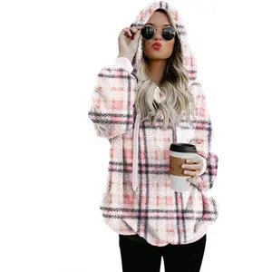 Women Casual Double Fuzzy Sweatshirt Faux Fleece Zip Pullover Hoodies Coat Outwear S-XXL
