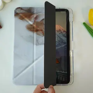 Cat Pattern Tablet Case with Pen Holder, Clear Foldable Tablet Protective Cover, Tablet Protector for iPad Pro 11 Inch 2024/9.7 Inch 2017 2018