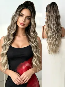 26-Inch Ombre Gold Claw Ponytail Extender, Wave Synthetic Fiber Ponytail for Women and Girls, Daily Wear and Party Use