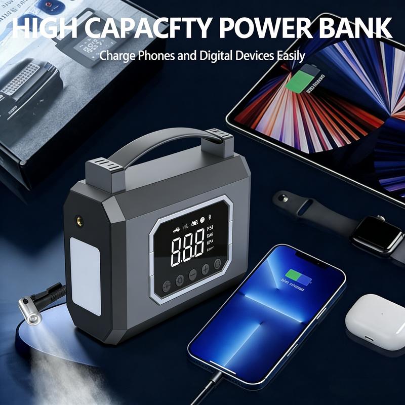 16000 Milliamps, Portable Power Supply, Portable Intelligent Power Supply And Inflation Device, Car Battery Emergency Starter With Tire Inflation Function, 9V/2V Car Battery Emergency Starter, Equipped With LED Lights