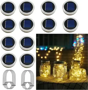 Solar Mason Jar Lights, 12 Pack 30 LED Waterproof Lid Light with Hangers (No Jar), Fairy Firefly Outdoor String Lights for Regular Mason Jar, Patio, Yard, Garden, Wedding Decoration (Warm White)