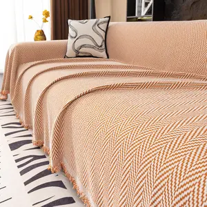 Luxury Zigzag Knitted Sofa Throw Blanket, Fringe Edge Full Coverage Anti-Dirty All Seasons, 1pc Elegant Home Decor
