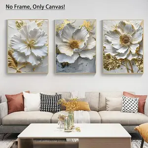 Flower Pattern Unframed Painting, 3 Counts/set Modern Canvas Wall Art, Floral Wall Art, Wall Decor for Home Living Room Bedroom Office, Ornaments,Printed pattern