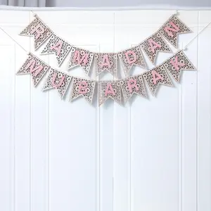 Wooden Party Bunting, 1 Set Personalized Banner, Wooden Pennant Flag, Wall Decor Flags, Ideal for Festive Celebrations and Home Decor