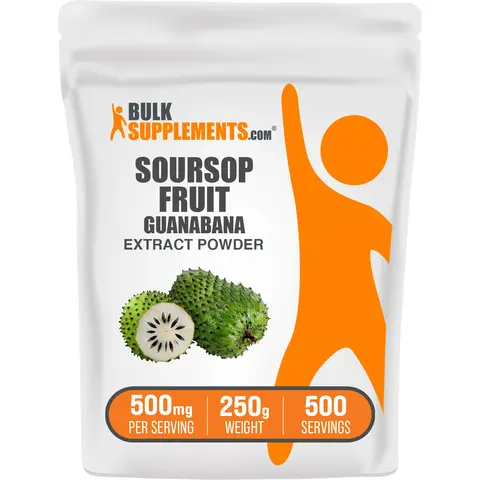 BulkSupplements Soursop Guanabana Tropical Fruit Extract Powder - 250g, 500mg per Serving - Adult Wellness Supplements for Immune & Digestive Health, Free of Sugar, Dairy & Gluten with Vitamins, Minerals & Antioxidants
