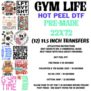 22"x72" Pre-Made Hot Peel DTF Gang Sheet - GYM LIFE
