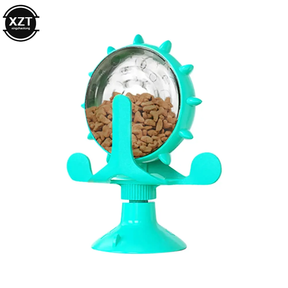 XZT 360° Interactive Treat Container Rotating Slow Feeder Toy for Small Dogs & Cats Multi-functional Fun ABS TPR Material Blue Yellow Green Red Colors 13.8x7.4x16.3cm