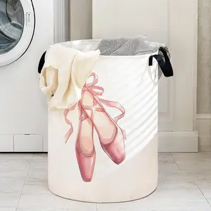 Bow Dance Shoe Print Laundry Basket with Handle, Durable Foldable Clothes Storage Bin, Large Capacity Toy Organizer