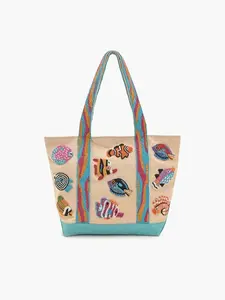 America & Beyond Coral Reef Beaded Beach Tote New With Tags America & Beyond