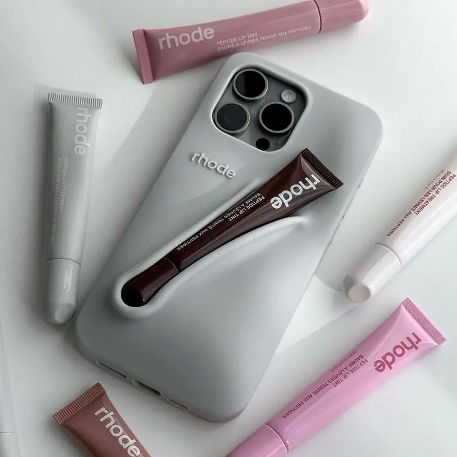 Grey Rhodе Style Silicone Phone Case with Built-In Lip Balm Holder For Iphone, Protective Soft Cover, Trendy Minimalist Phone Accessory, Cute Gift for Everyday Use