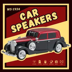 Wster WS-1934 Retro Classic Car Bluetooth Speaker with USB TF Card AUX FM Stereo Subwoofer Wireless Function LED Light for Home Outdoor Parties Gifts - Button   Mechanical Charging Audio Smartphone Green