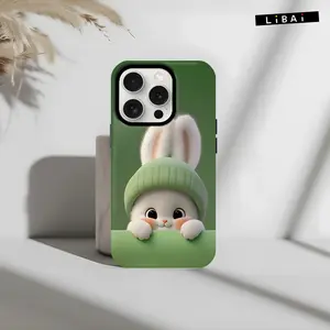 Cute light green rabbit and panda super cool two-in-one glossy film case suitable for iPhone/Galaxy models cute pet mobile phone case, gift, give, friends, good things, recommended--975