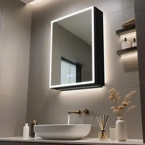 FIESONO 20 x 28 inch Lighted Medicine Cabinet with Mirror LED Anti-Fog Dimmable Front & Bottom Light Built-in Sockets USBs 2 Shelves Plug-in or Hardwired mirrored  furniture