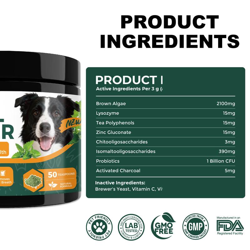 OurCares  Dog Teeth Cleaning Powder (Peppermint Flavor) – 150g | With Lysozyme, Probiotics & Activated Charcoal, Fights Plaque & Freshens Breath