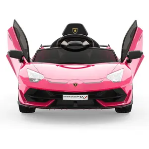 【Christmas Gift】12V Ride Electric Car for Kids - Licensed Lamborghini Vehicles Battery Powered Sports Car with Remote Control - 2 Speeds/Sound System/Led Headlights and Hydraulic Doors - Pink