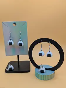 3D Printed Onigiri Dangle Earrings | Japanese Rice Ball Jewelry | Hypoallergenic Kawaii Food Gift
