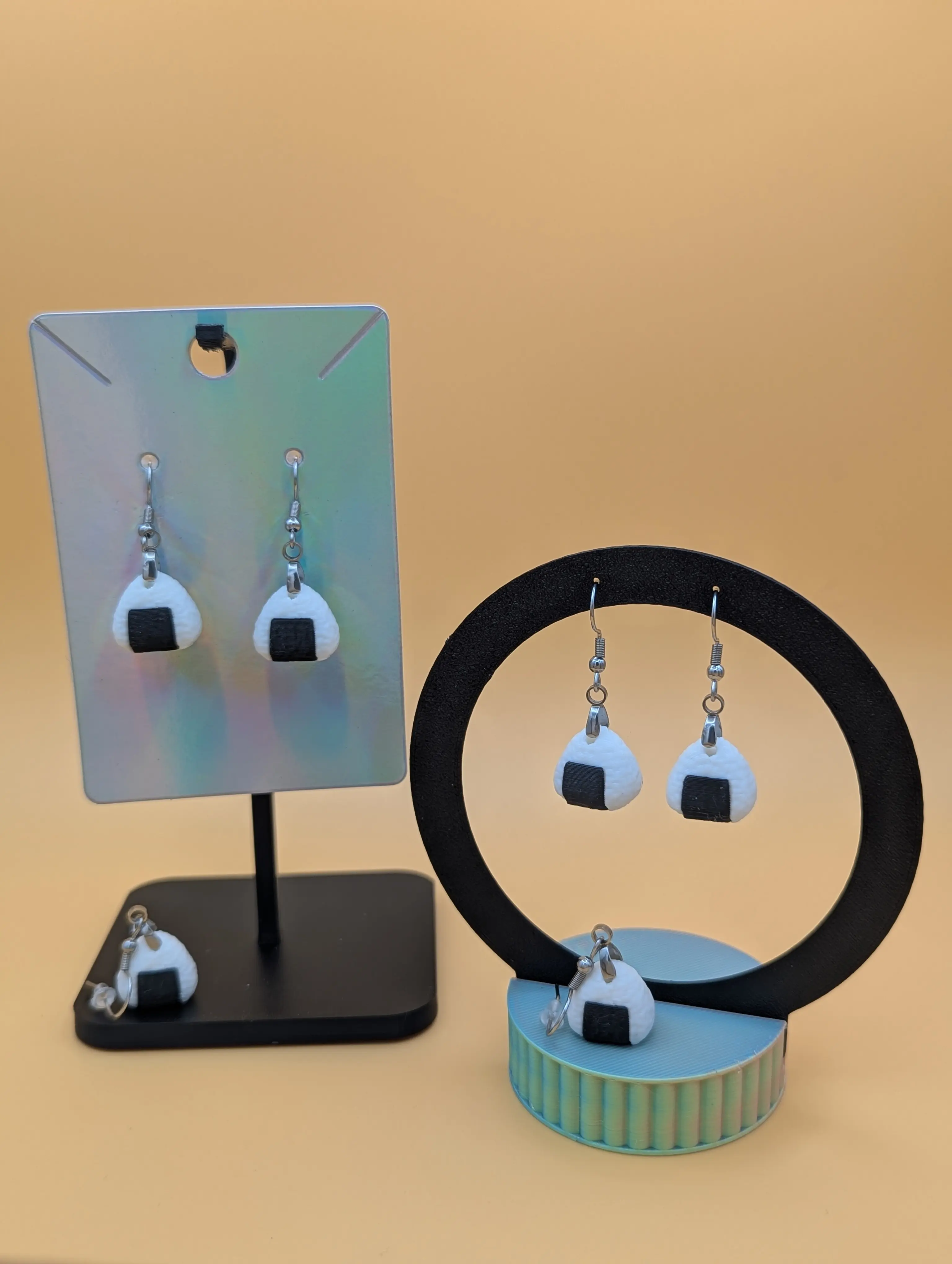 3D Printed Onigiri Dangle Earrings | Japanese Rice Ball Jewelry | Hypoallergenic Kawaii Food Gift
