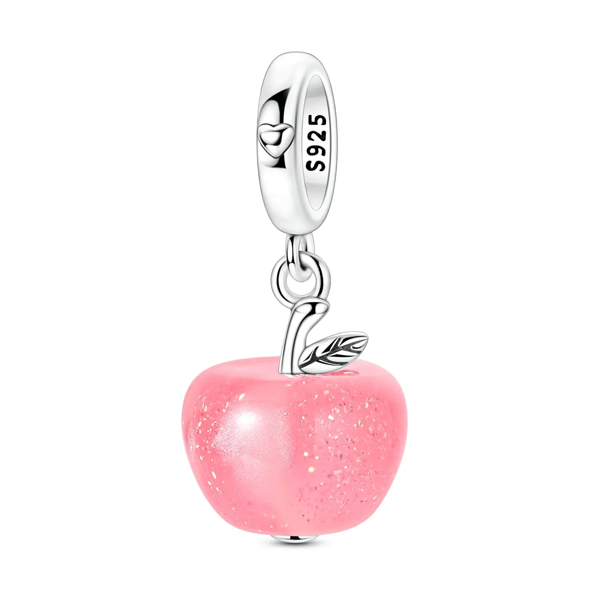 MULA 925 Sterling Silver Color Changing Red Apple Charm Pendant with Resin Sparkle, Glow-in-Light Fruit Dangle Bead for Pandora Bracelets & Necklaces, Gifts for Women Girls, Glow-In-The-Dark