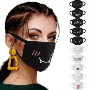 10 Pcs Kawaii Mask Anime Face Mouth Mask Cute Mouth Covering Reusable Washable Mouth Mask, Black and White